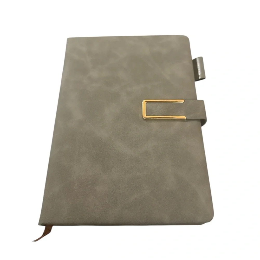 Faux Gray Leather Notebook with Gold Accent